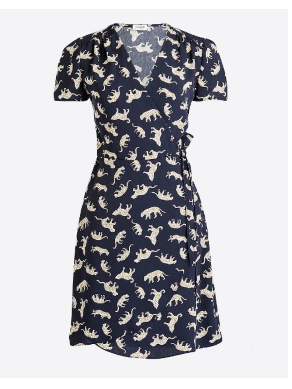 J. Crew Dress Wrap Navy Blue Camel Cheetah Animal All Over Print Size 10